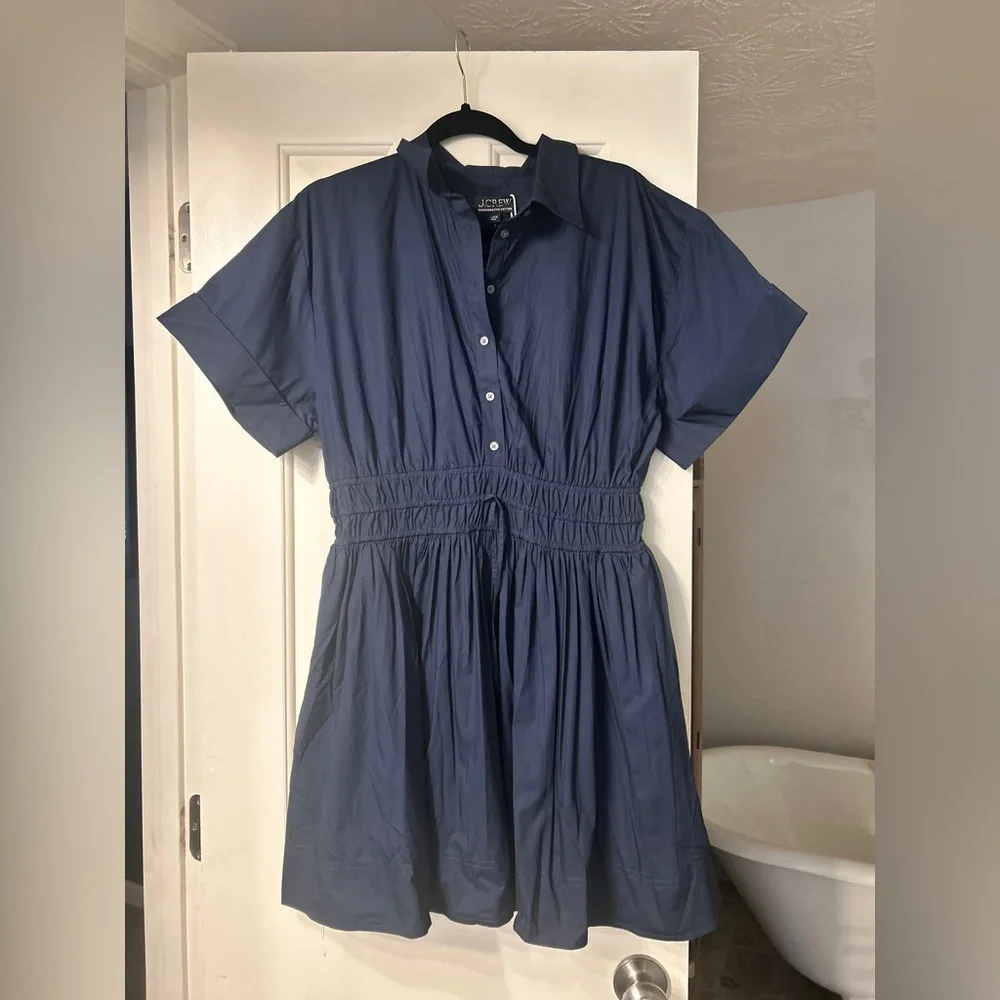 J.Crew Elena Mini Shirtdress Cotton Poplin Navy Blue Size 10 NWT - Picture 5 of 12